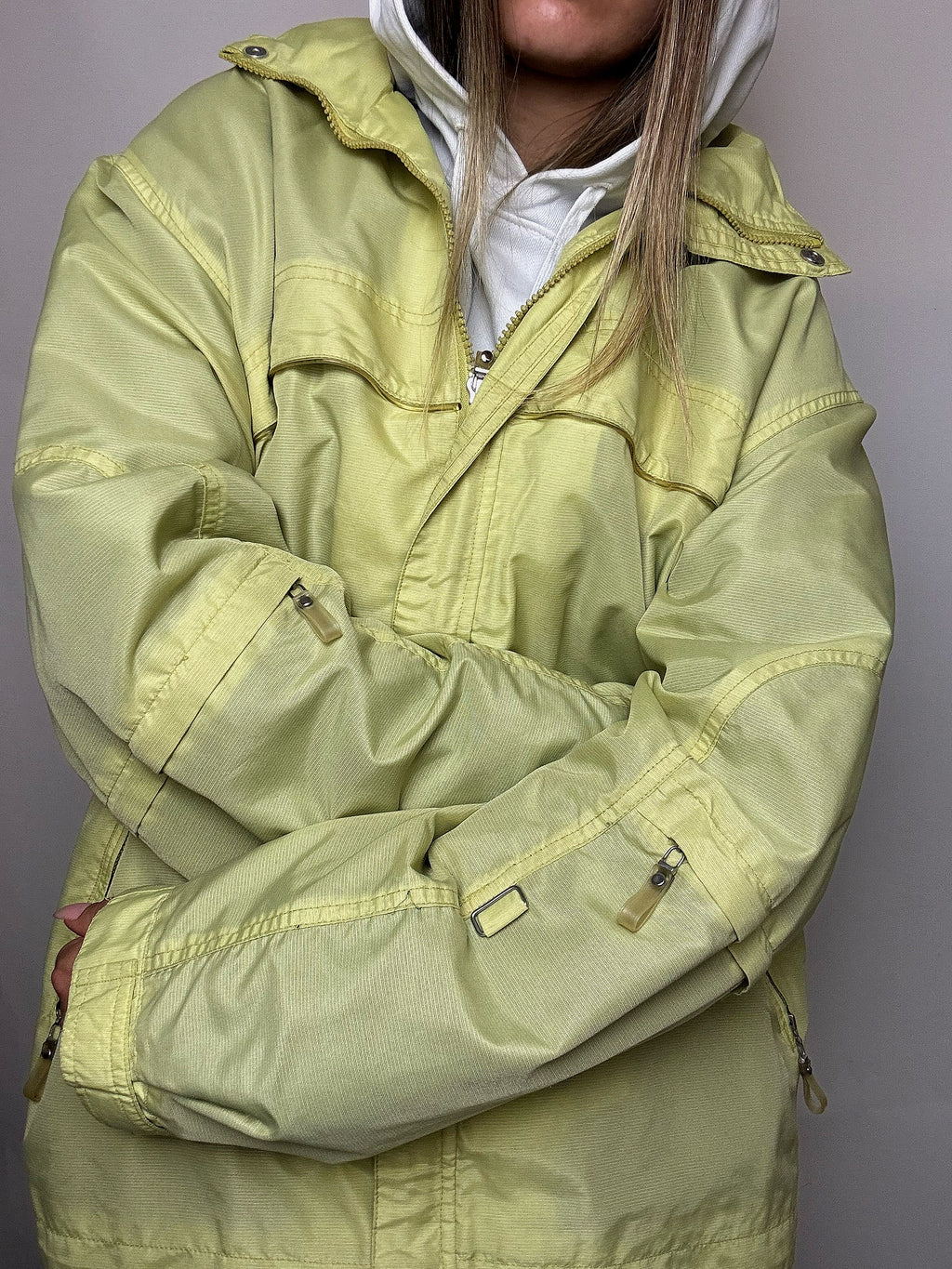 Vintage gelbe wasserdichte Jacke, Größe XL