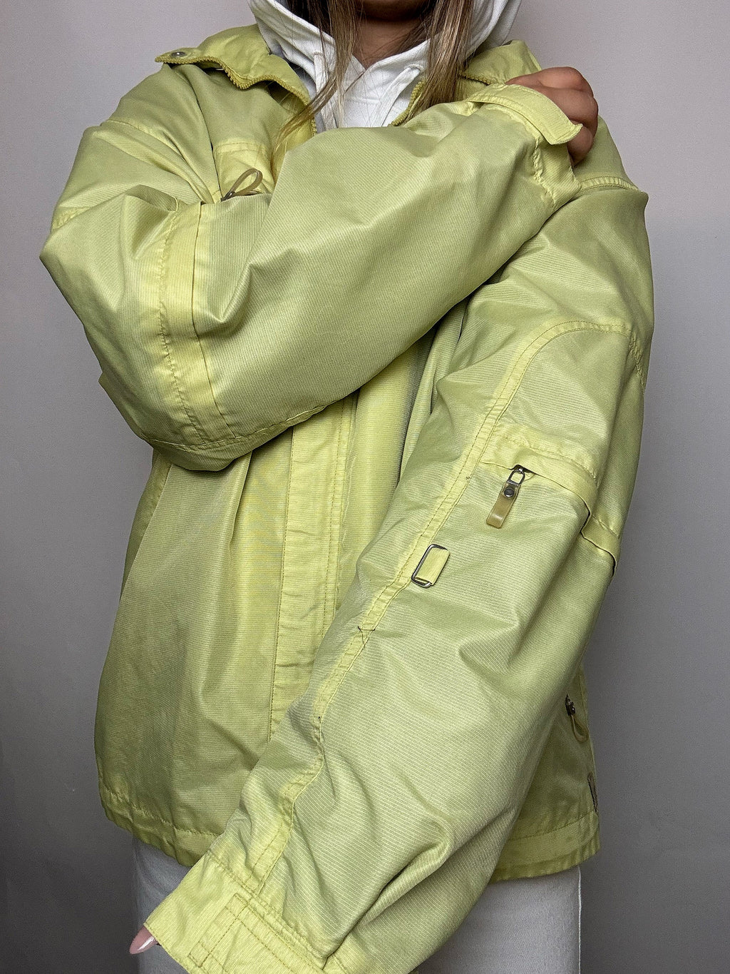 Vintage gelbe wasserdichte Jacke, Größe XL