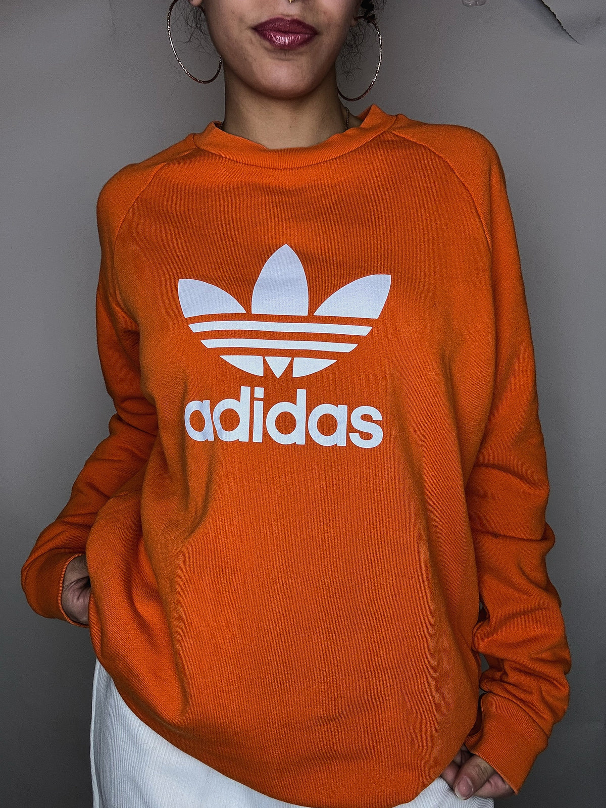 Orangefarbenes ADIDAS Crewneck-Sweatshirt, Größe M, Vintage