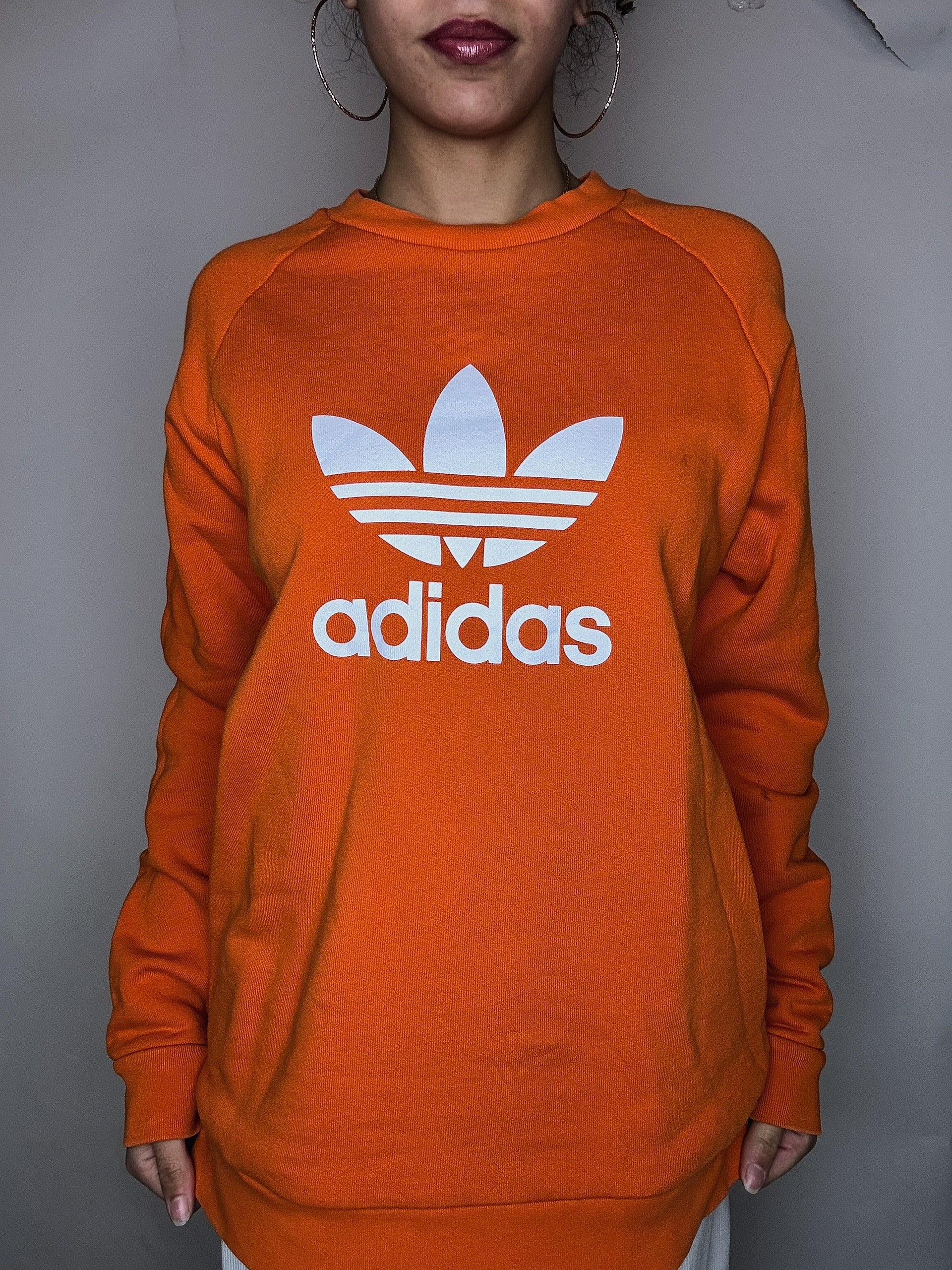 Orangefarbenes ADIDAS Crewneck-Sweatshirt, Größe M, Vintage