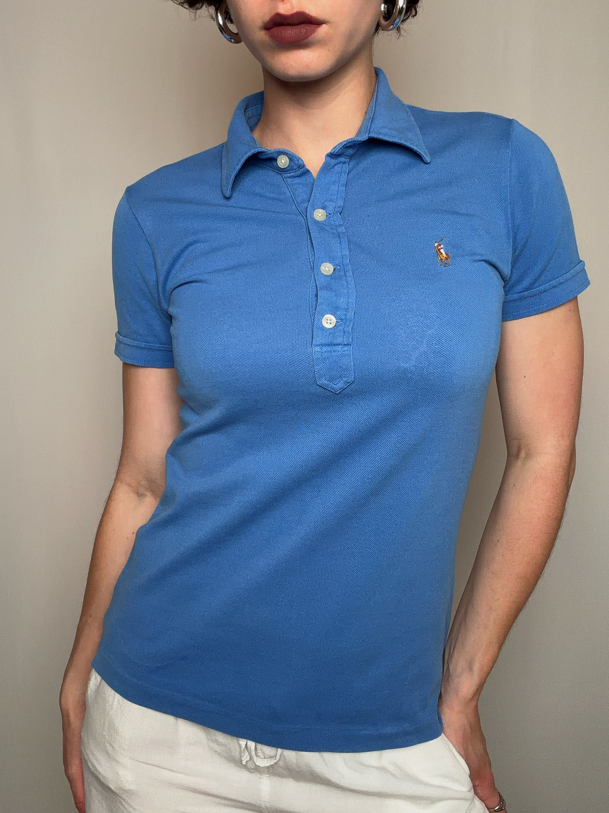 Polo fitté bleu Ralph Lauren M vintage