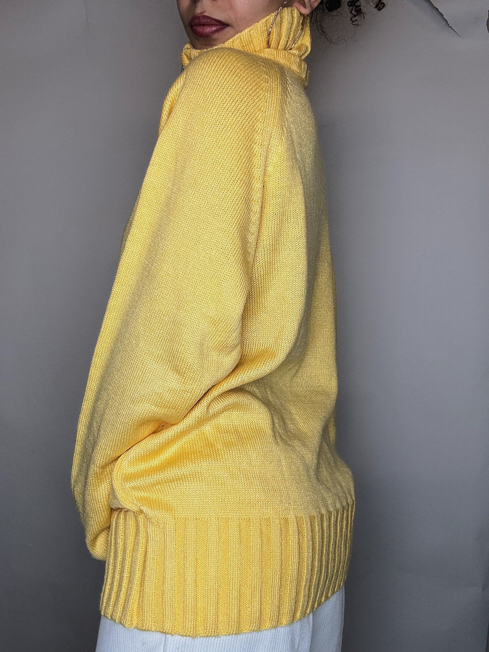 Pull jaune col cheminée XL vintage