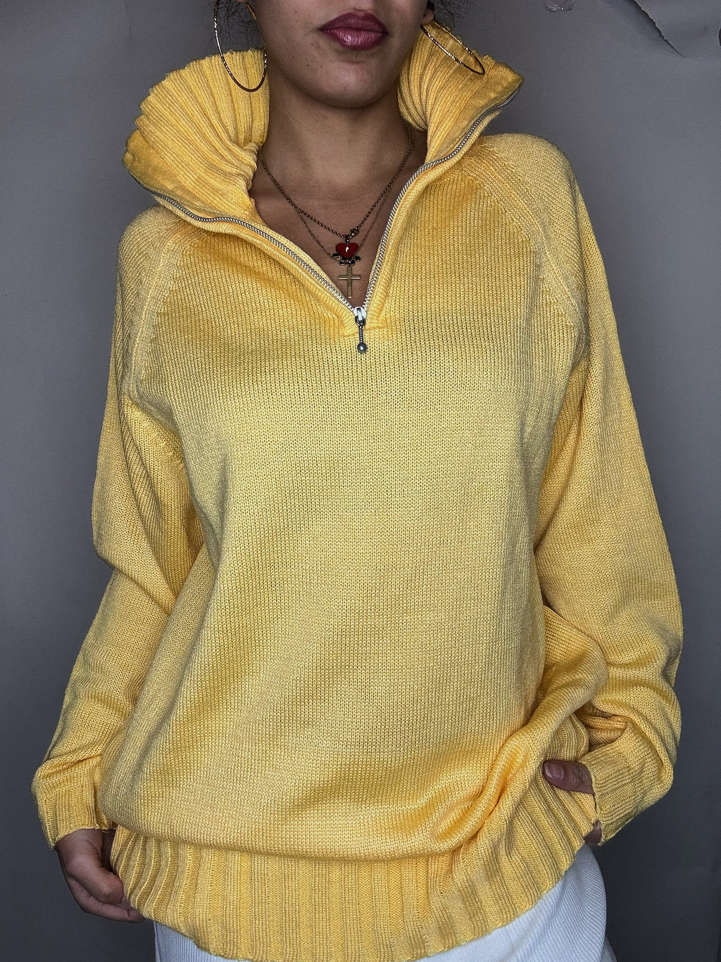 Pull jaune col cheminée XL vintage