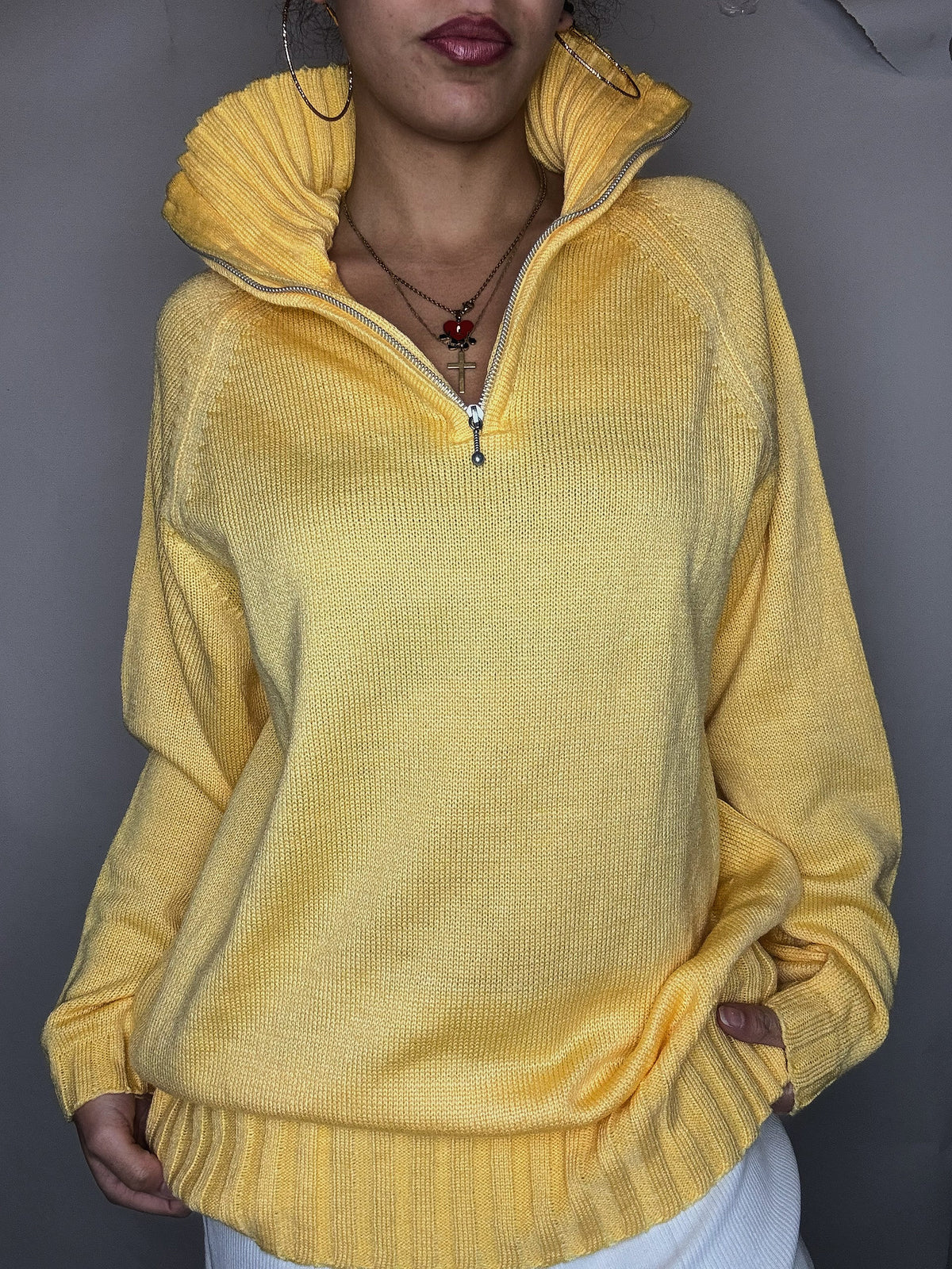 Pull jaune col cheminée XL vintage