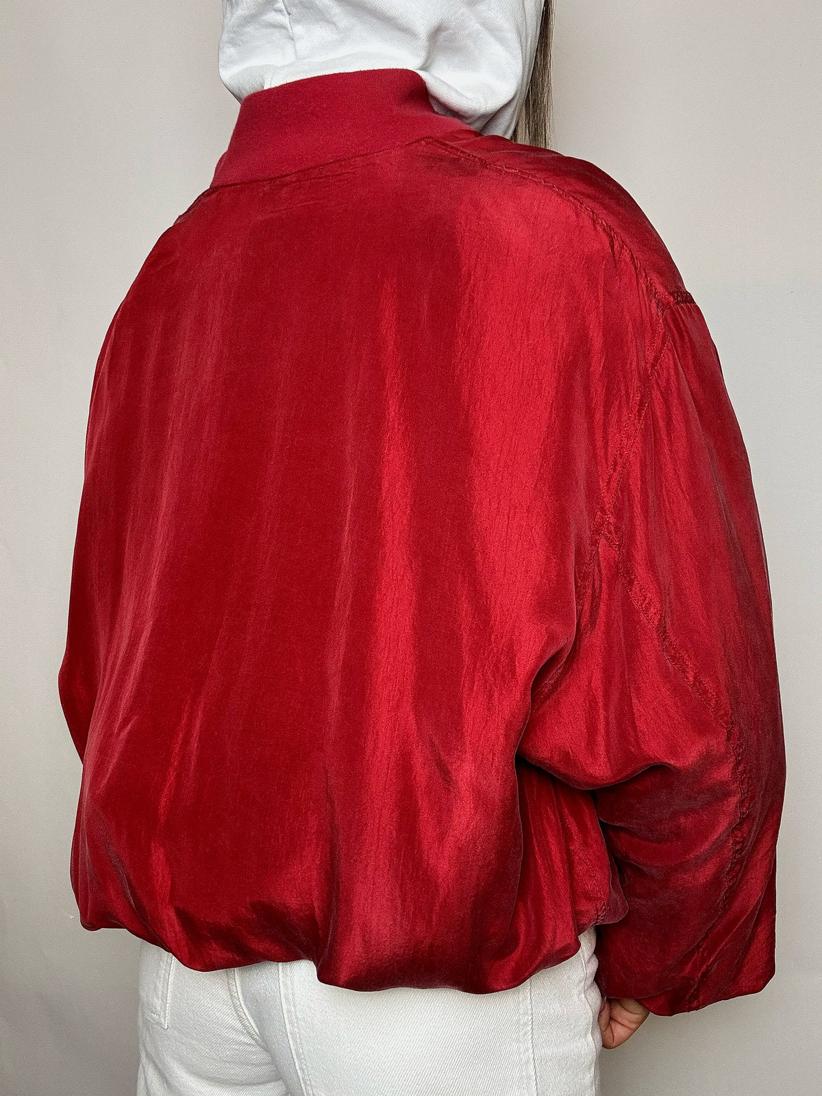Vintage XXL rote Seidenbomberjacke