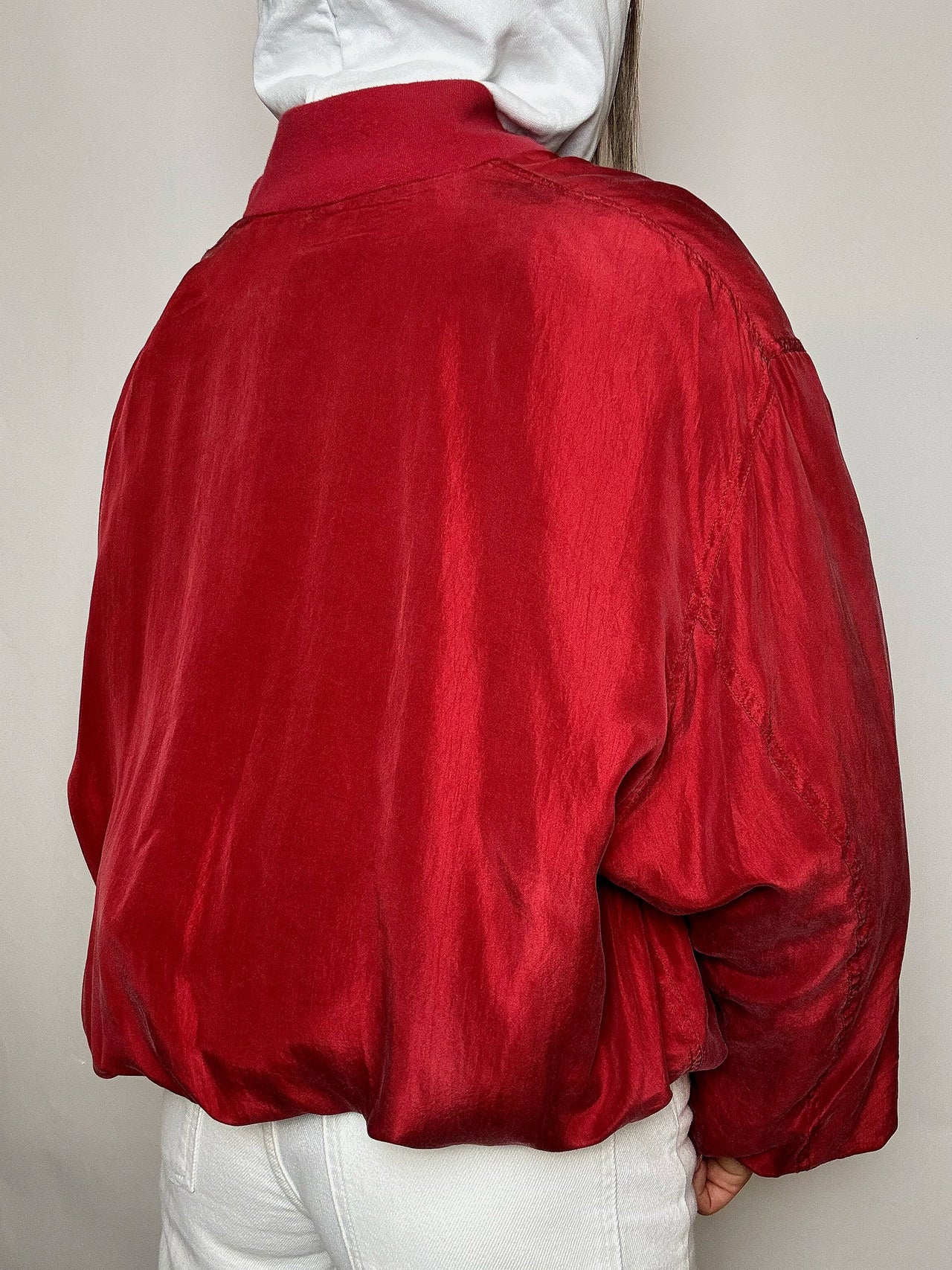 Bomber en soie rouge XXL vintage