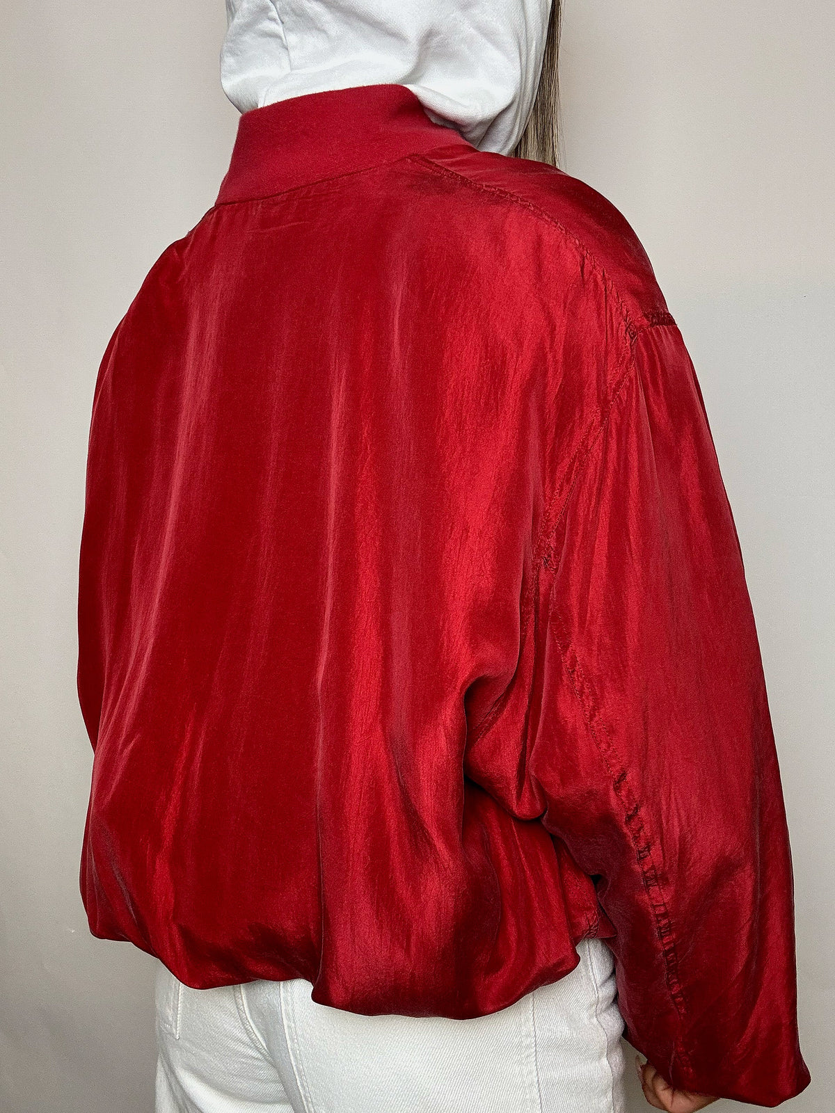 Vintage XXL rote Seidenbomberjacke