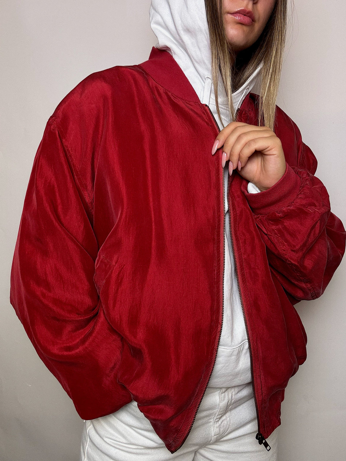 Vintage XXL rote Seidenbomberjacke