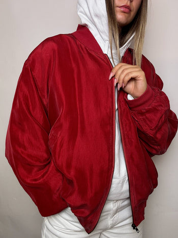 Bomber en soie rouge XXL vintage