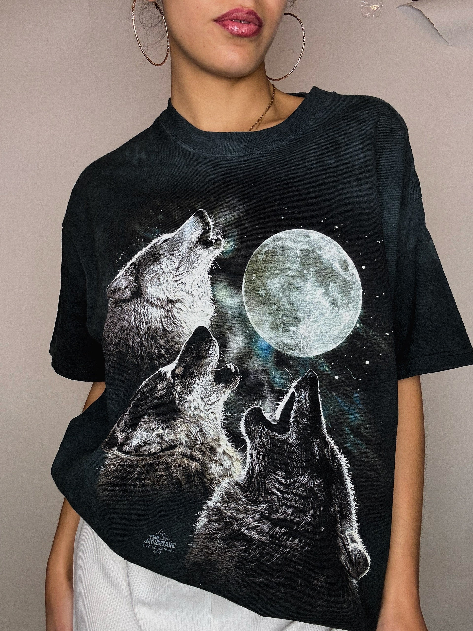 Tshirt vert kitch loup L vintage