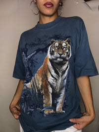 Kitsch blue tiger T-shirt M vintage