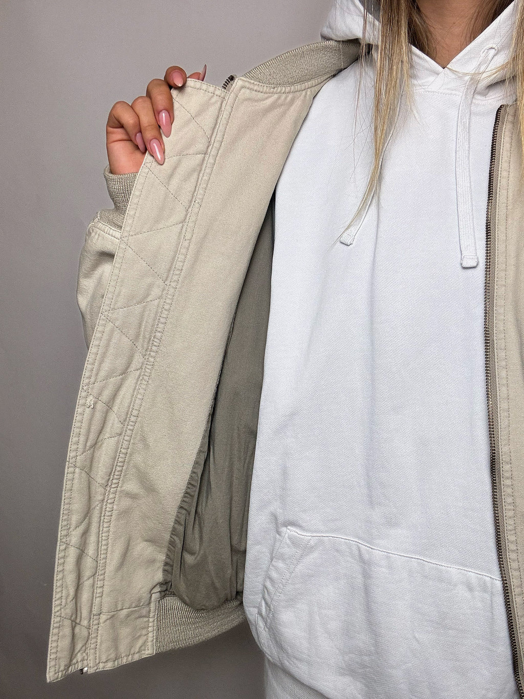 Vintage L beige cotton bomber jacket