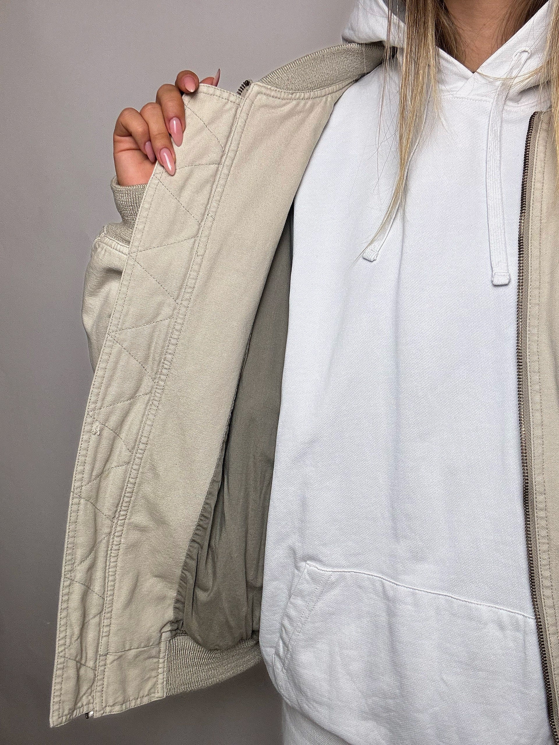 Vintage L beige cotton bomber jacket