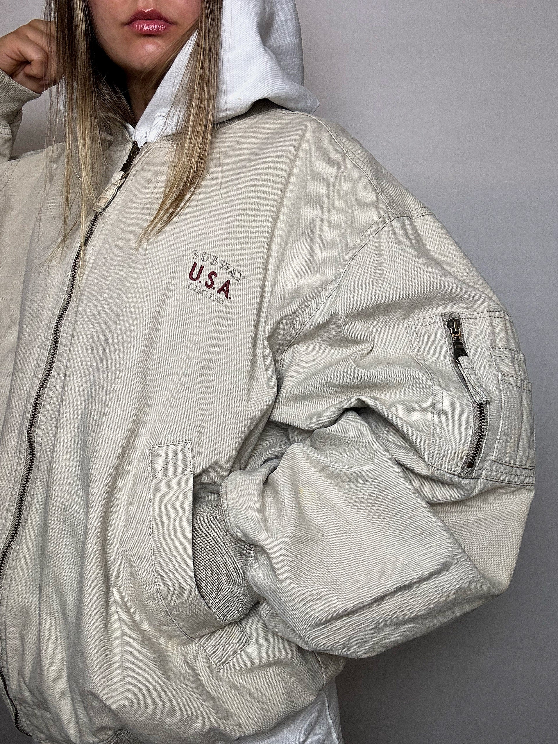 Vintage L beige cotton bomber jacket