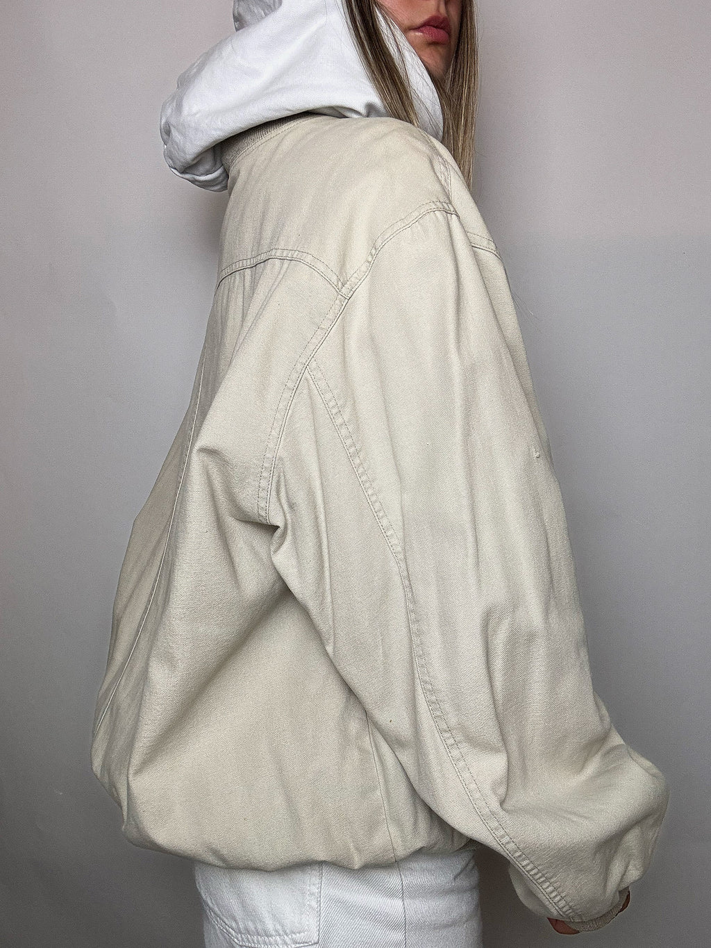 Vintage L beige cotton bomber jacket