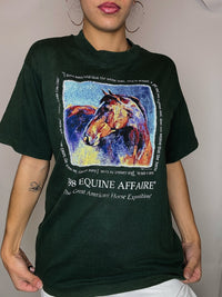 Kitschiges grünes T-Shirt Pferd Gr. M Vintage