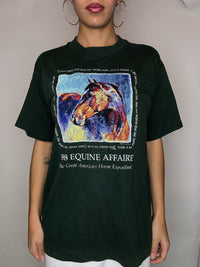 Kitschiges grünes T-Shirt Pferd Gr. M Vintage
