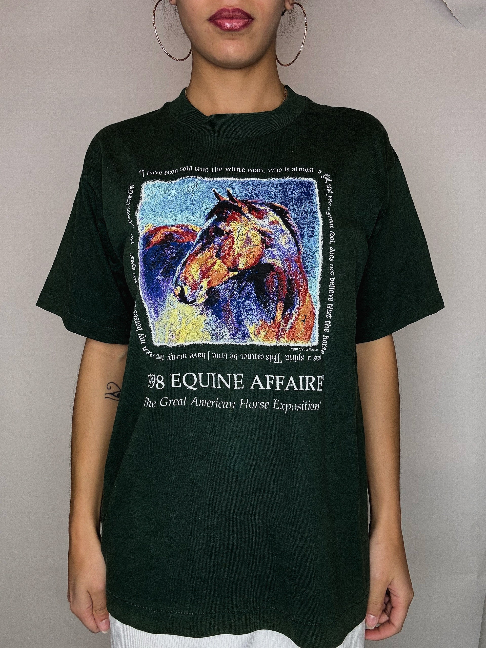Kitschiges grünes T-Shirt Pferd Gr. M Vintage