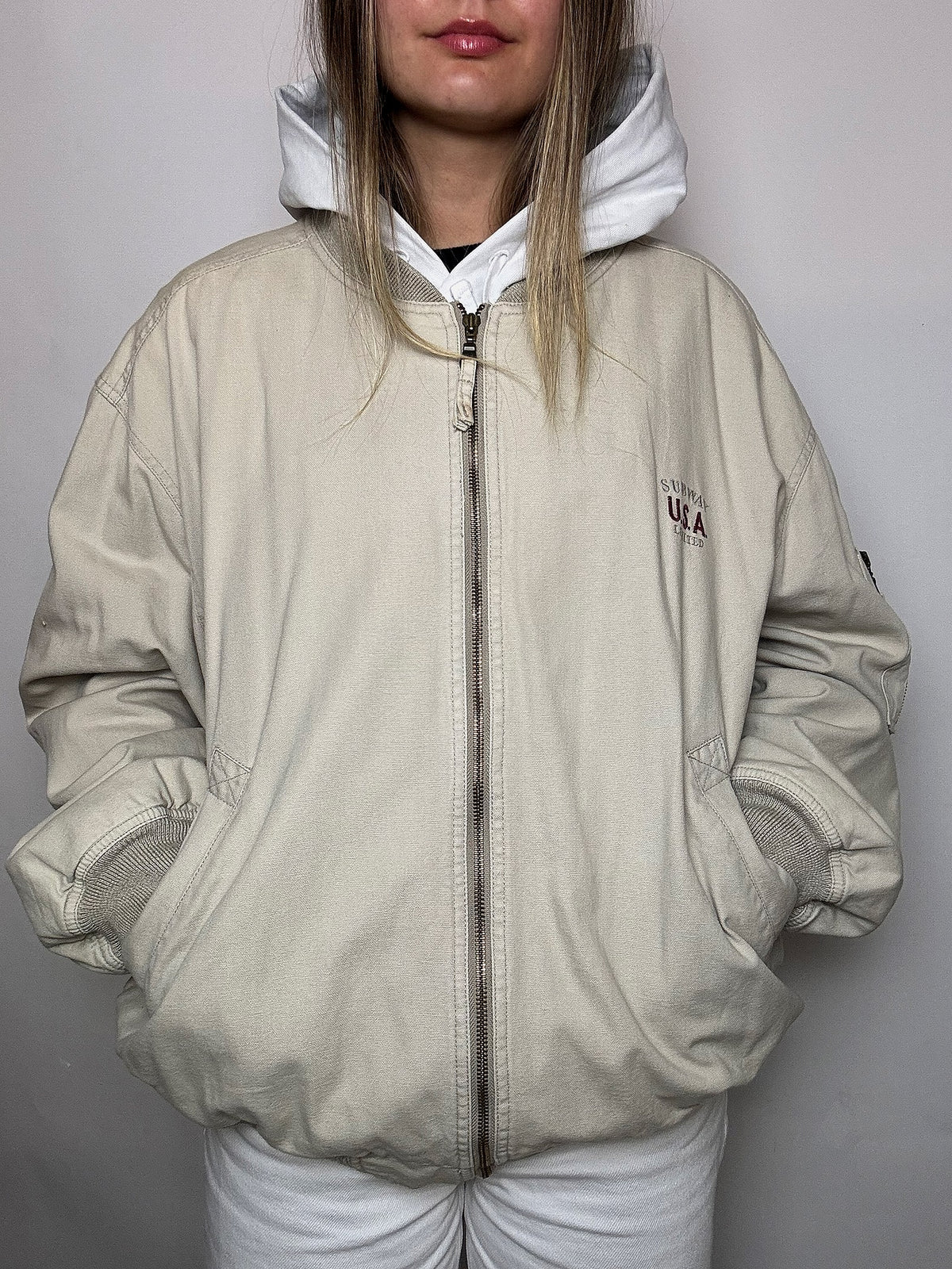 Bomber en coton beige L vintage