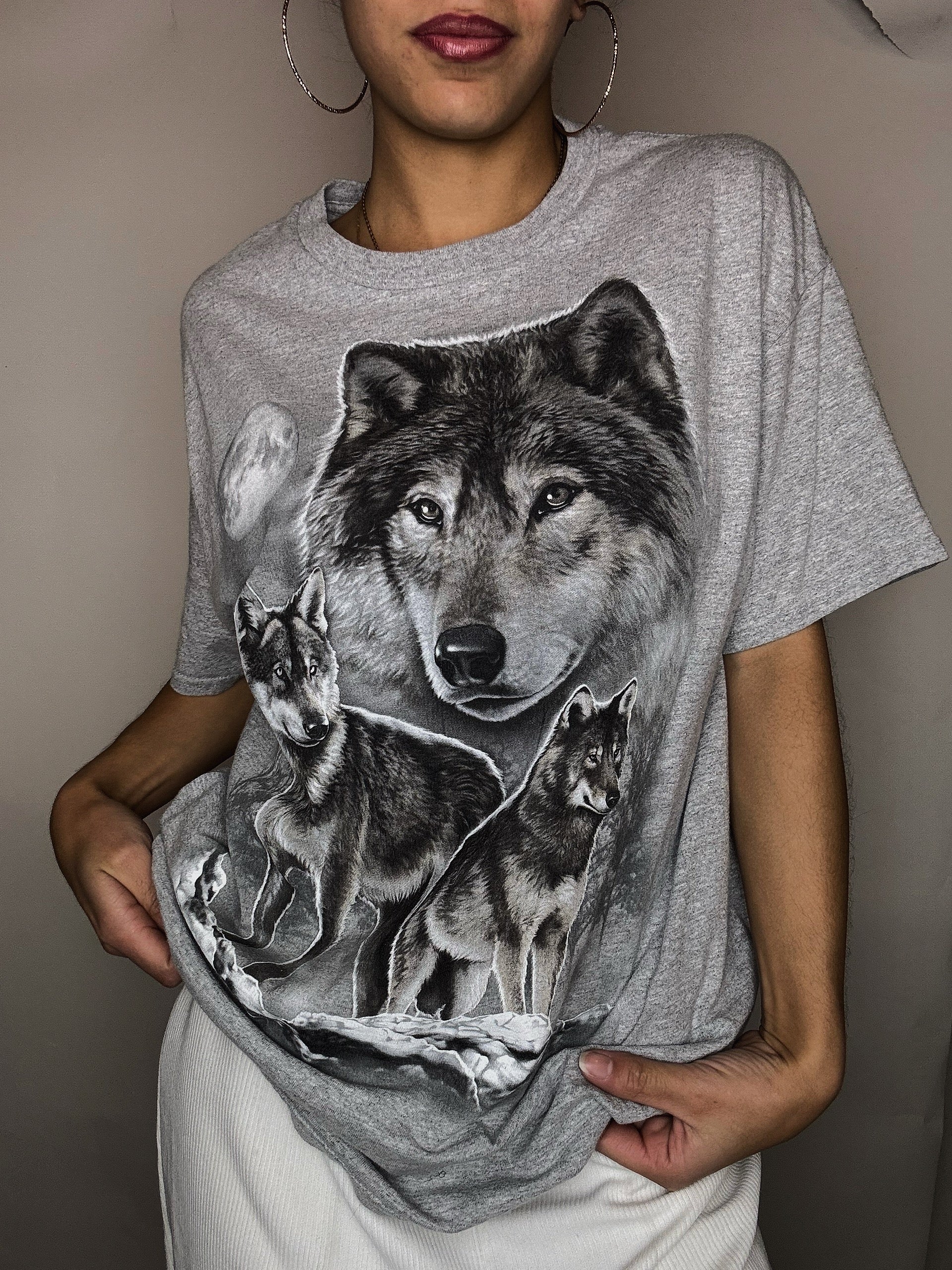 Tshirt gris kitch loup L vintage
