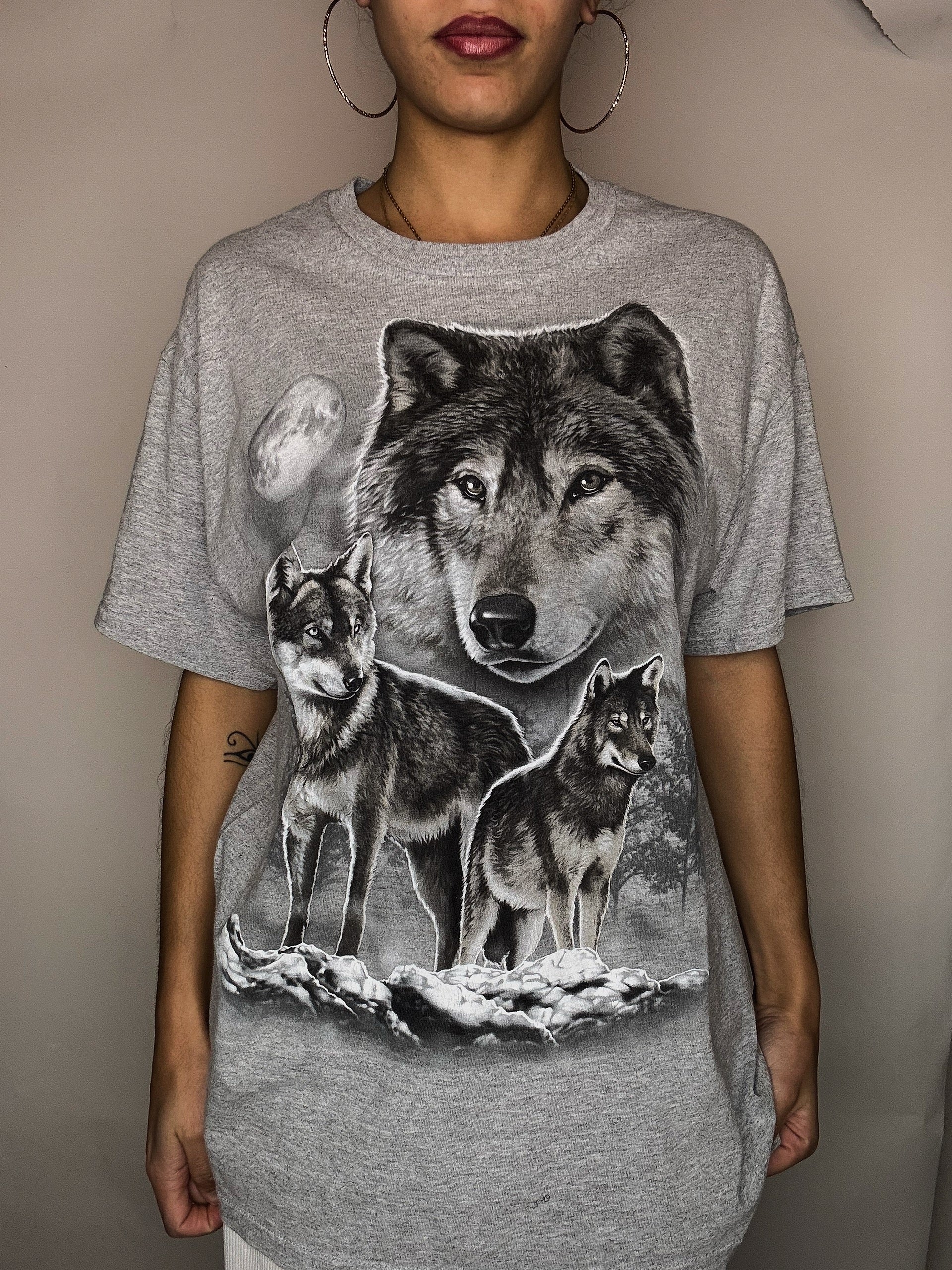 Tshirt gris kitch loup L vintage