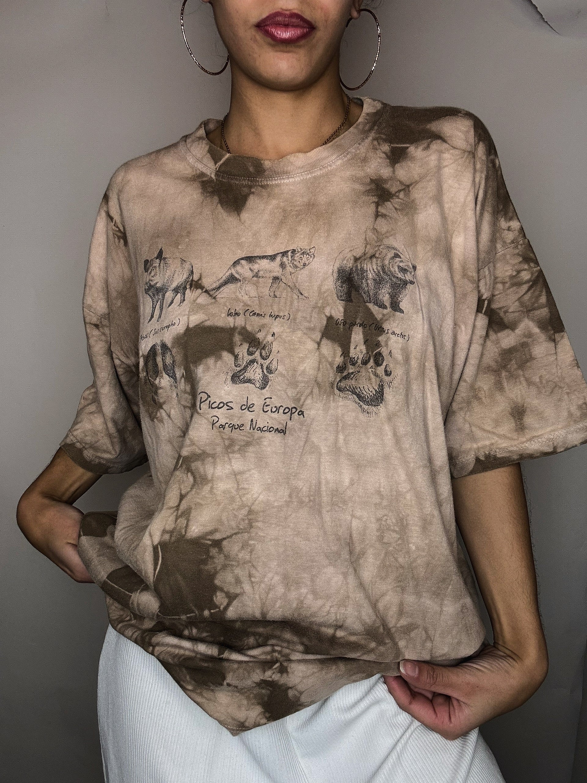 Beiges, kitschiges Nationalpark-T-Shirt XL Vintage