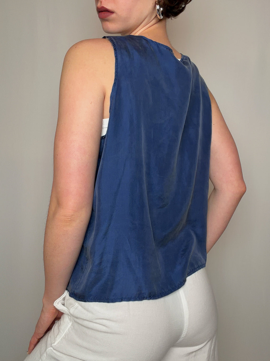 Chemisier en soie bleu L vintage