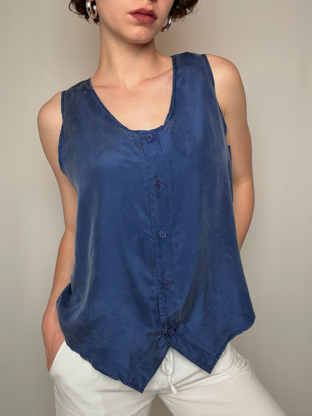 Chemisier en soie bleu L vintage