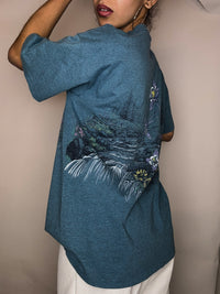 Tshirt bleu canard kitch avec broderie M/L vintage