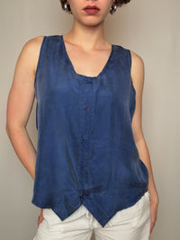 Chemisier en soie bleu L vintage