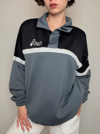 Sweat gris et noir Asics XL vintage