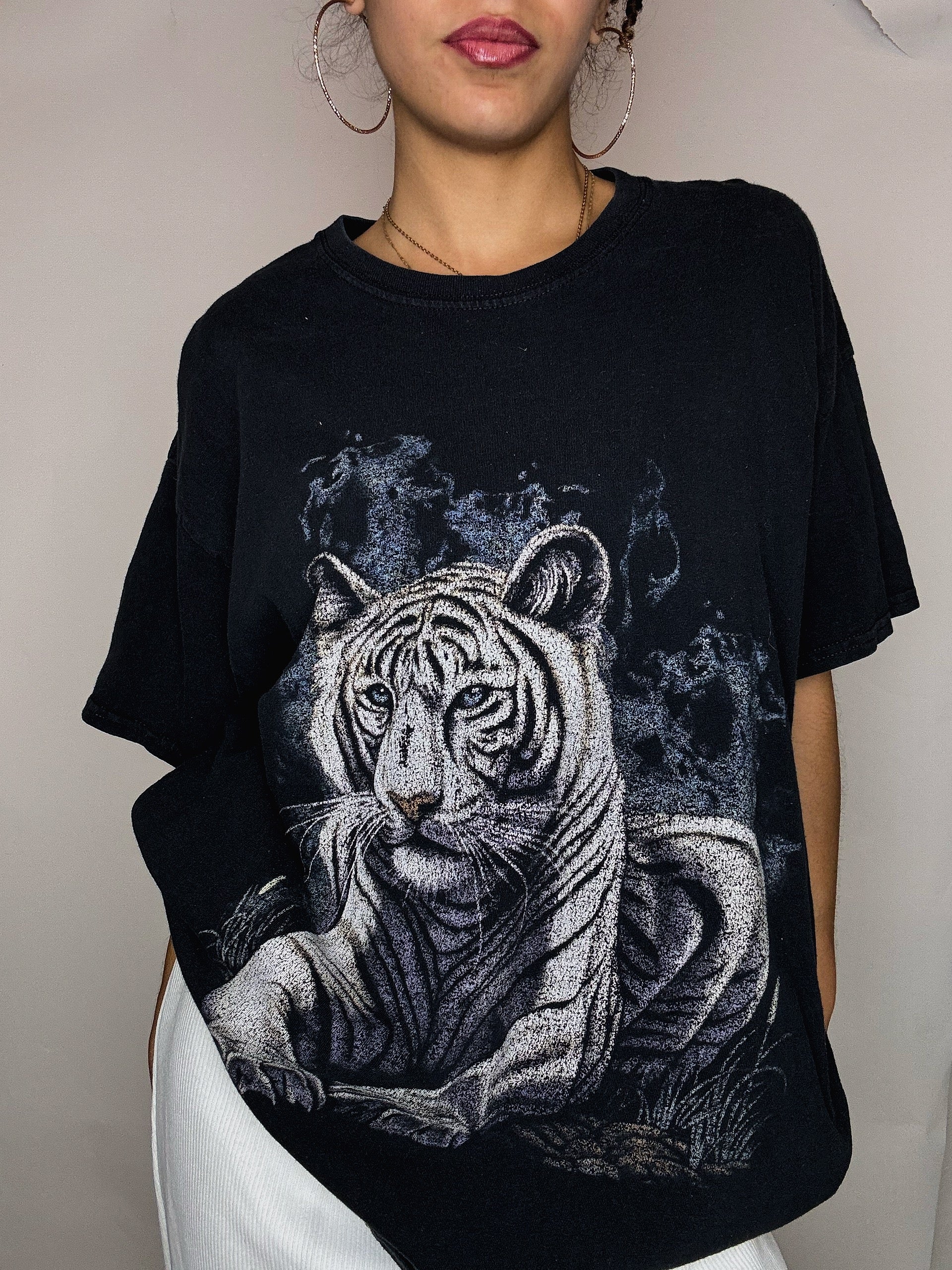 Kitsch schwarzes T-Shirt mit Tiger L Vintage