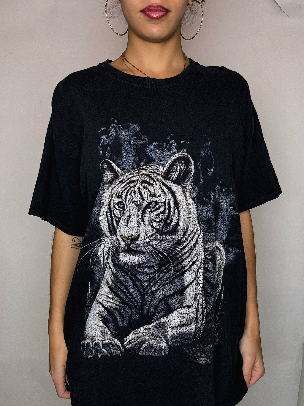Kitsch schwarzes T-Shirt mit Tiger L Vintage