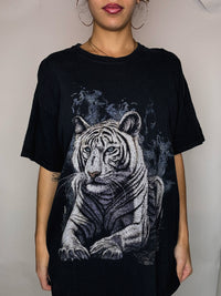 Kitsch schwarzes T-Shirt mit Tiger L Vintage