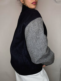 Bomber en laine marine et gris XL vintage