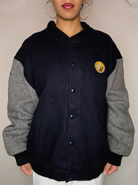 Bomber en laine marine et gris XL vintage