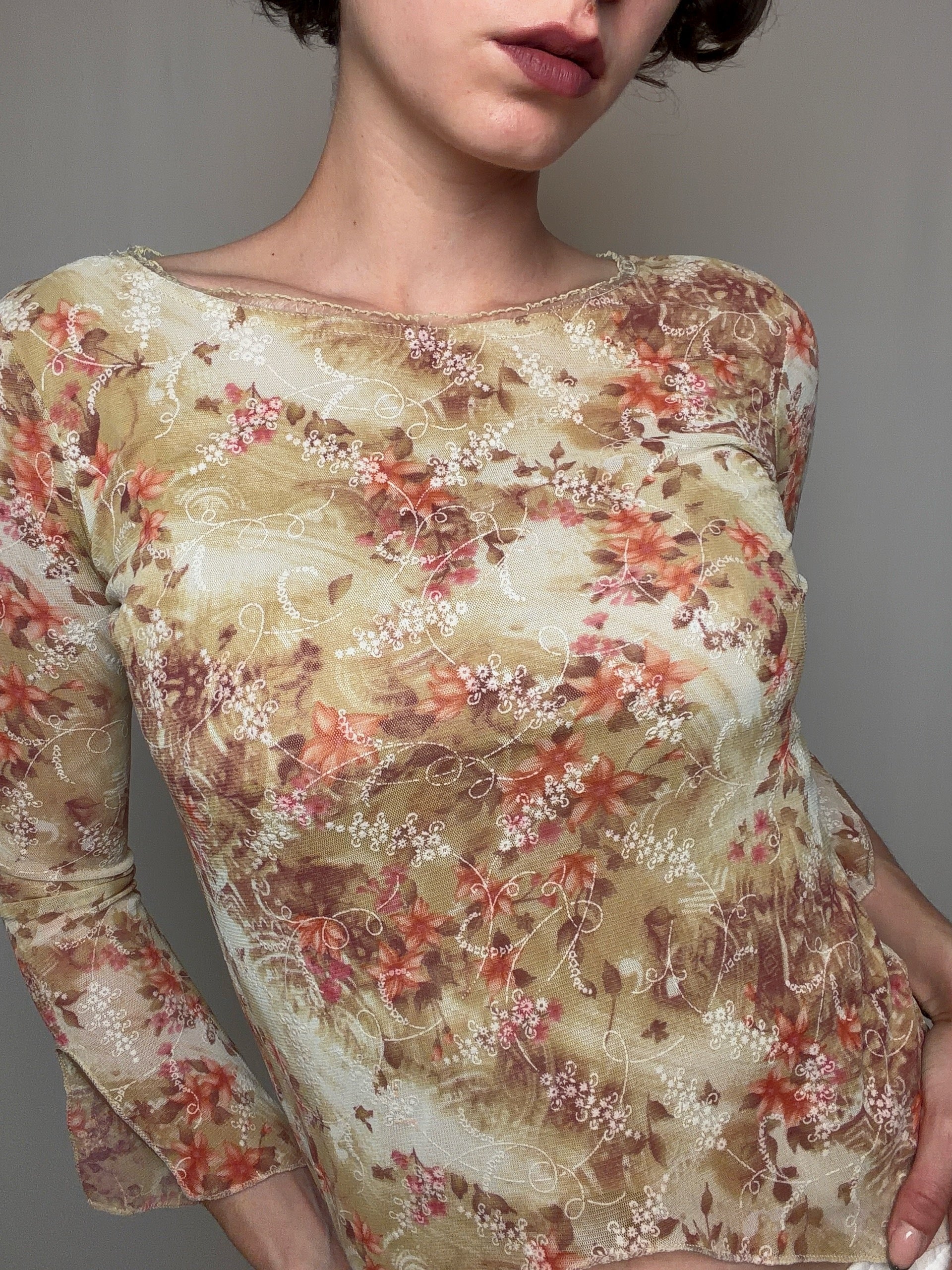 Top en mesh beige S/M vintage