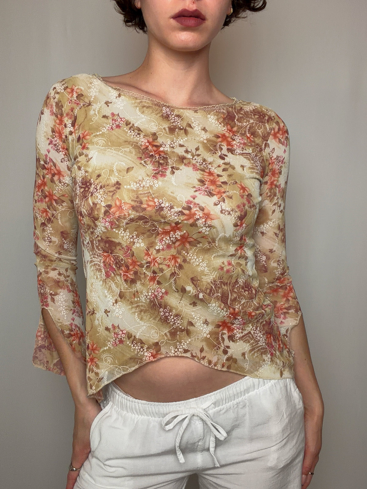 Top en mesh beige S/M vintage