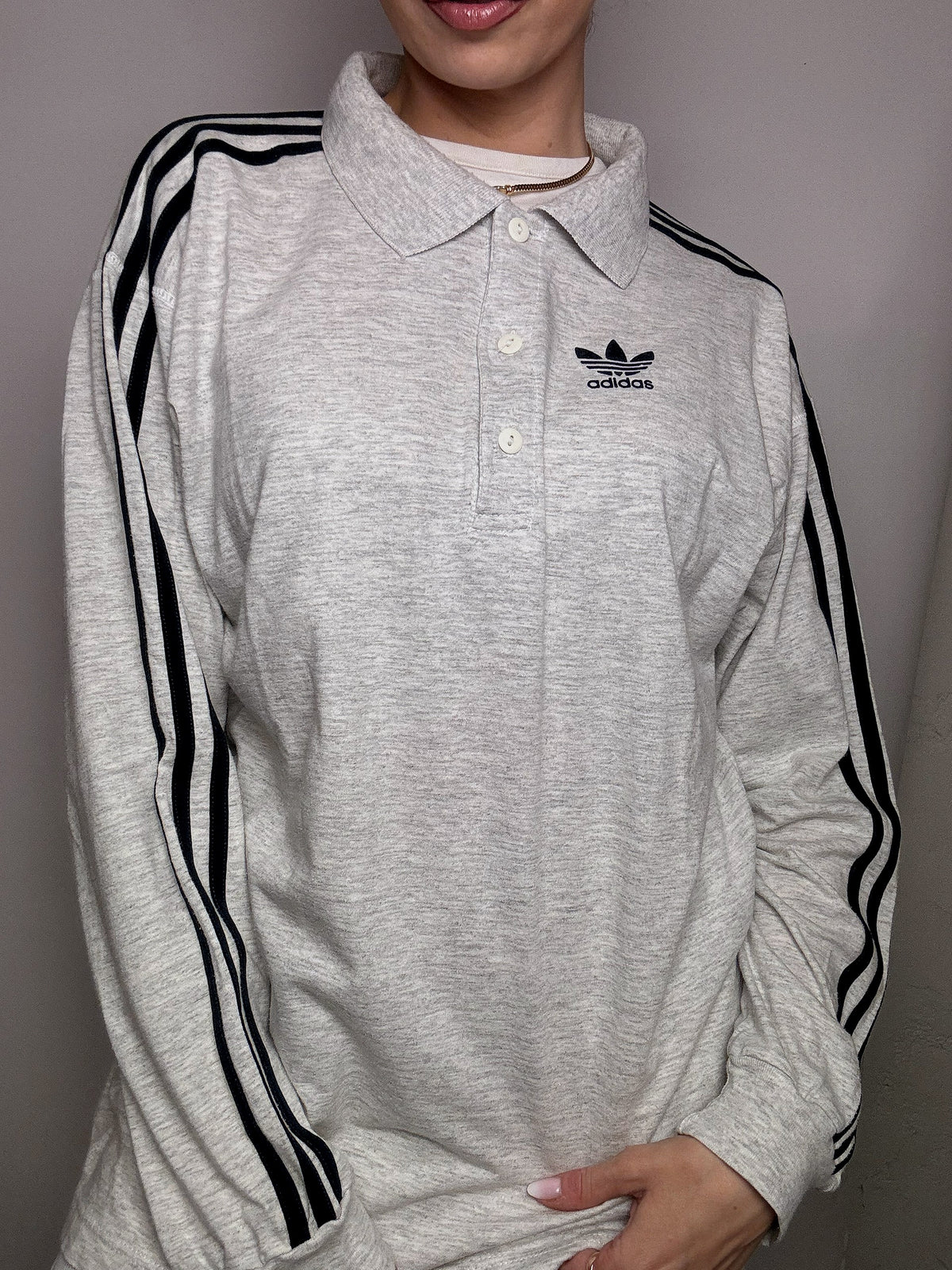 ADIDAS XL Vintage heather gray long-sleeved polo shirt