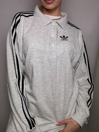 Polo manches longues gris chiné ADIDAS XL Vintage