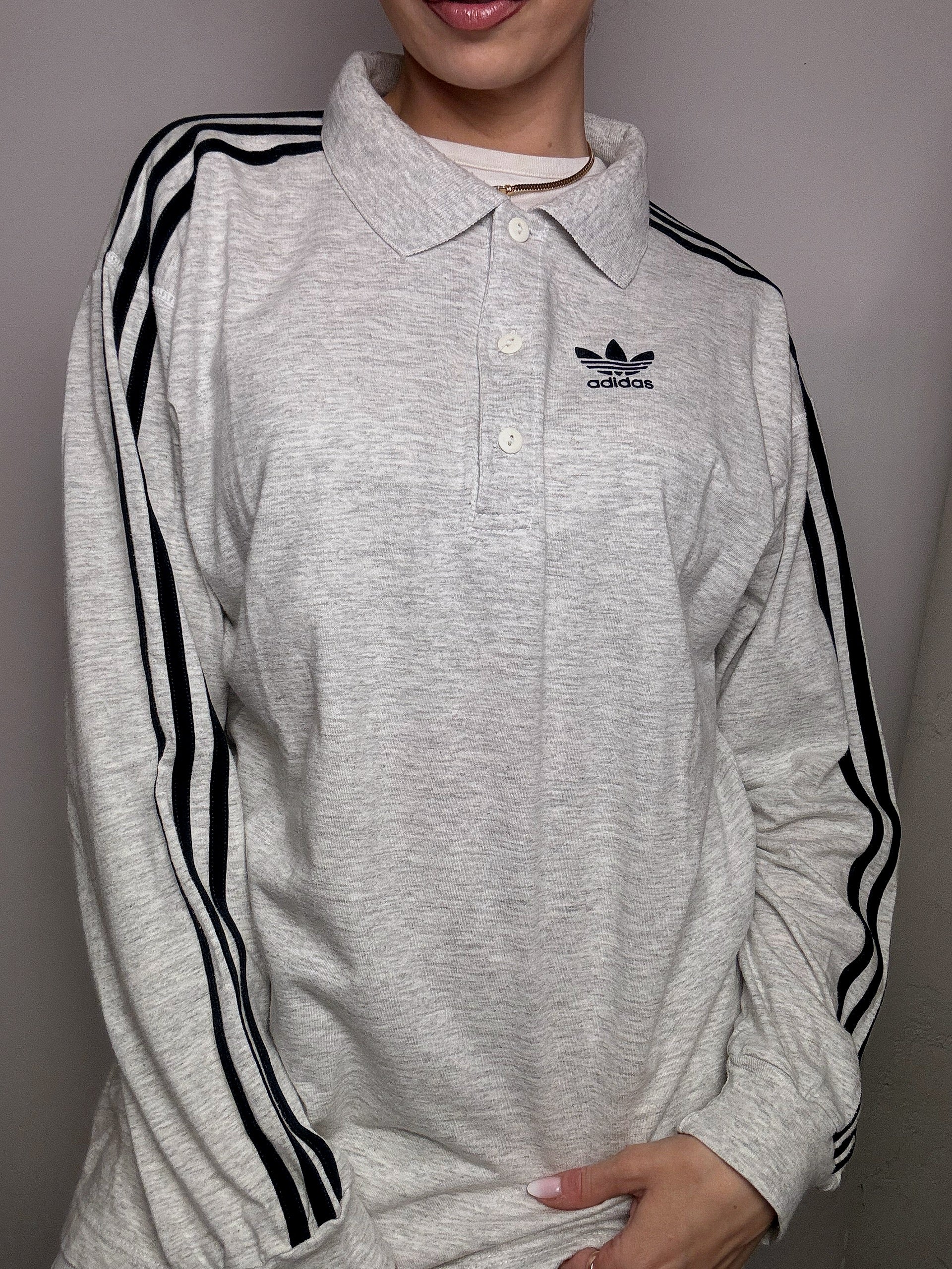 Polo manches longues gris chiné ADIDAS XL Vintage