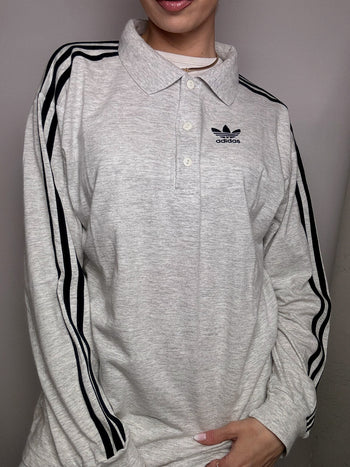 ADIDAS XL Vintage heather gray long-sleeved polo shirt