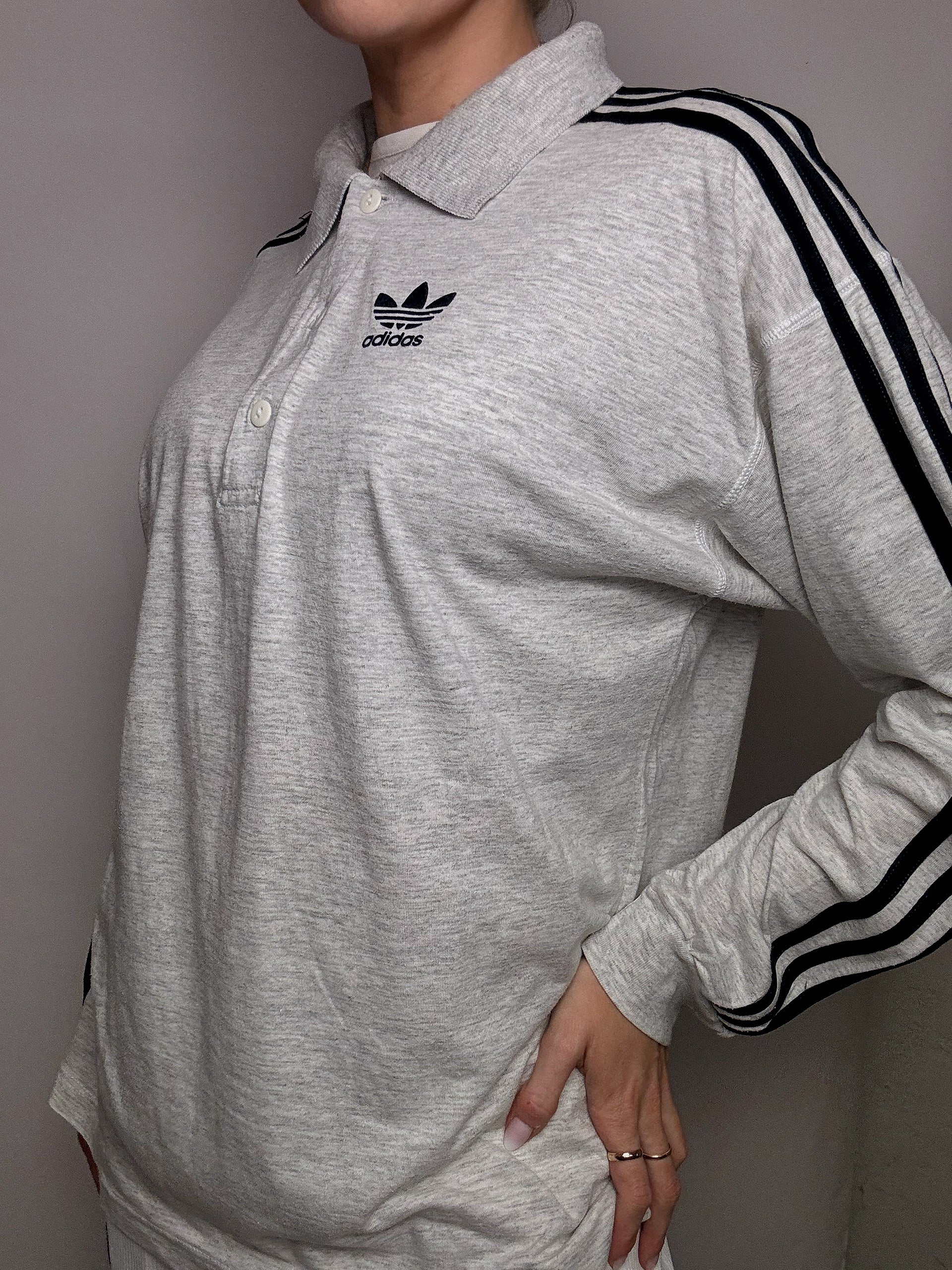 Polo manches longues gris chiné ADIDAS XL Vintage