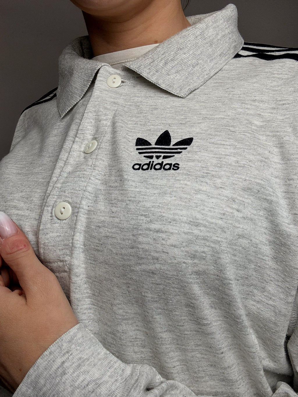 Polo manches longues gris chiné ADIDAS XL Vintage