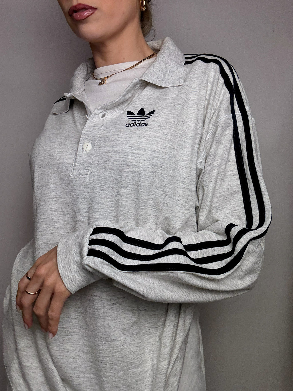 Polo manches longues gris chiné ADIDAS XL Vintage