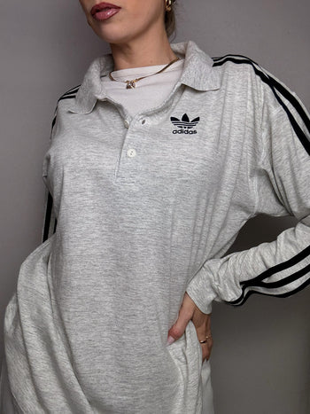 ADIDAS XL Vintage heather gray long-sleeved polo shirt