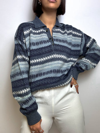 Pull bleu en laine vintage M/L