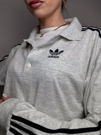 Polo manches longues gris chiné ADIDAS XL Vintage