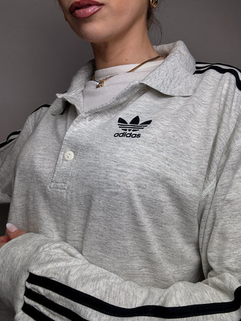 ADIDAS XL Vintage heather gray long-sleeved polo shirt