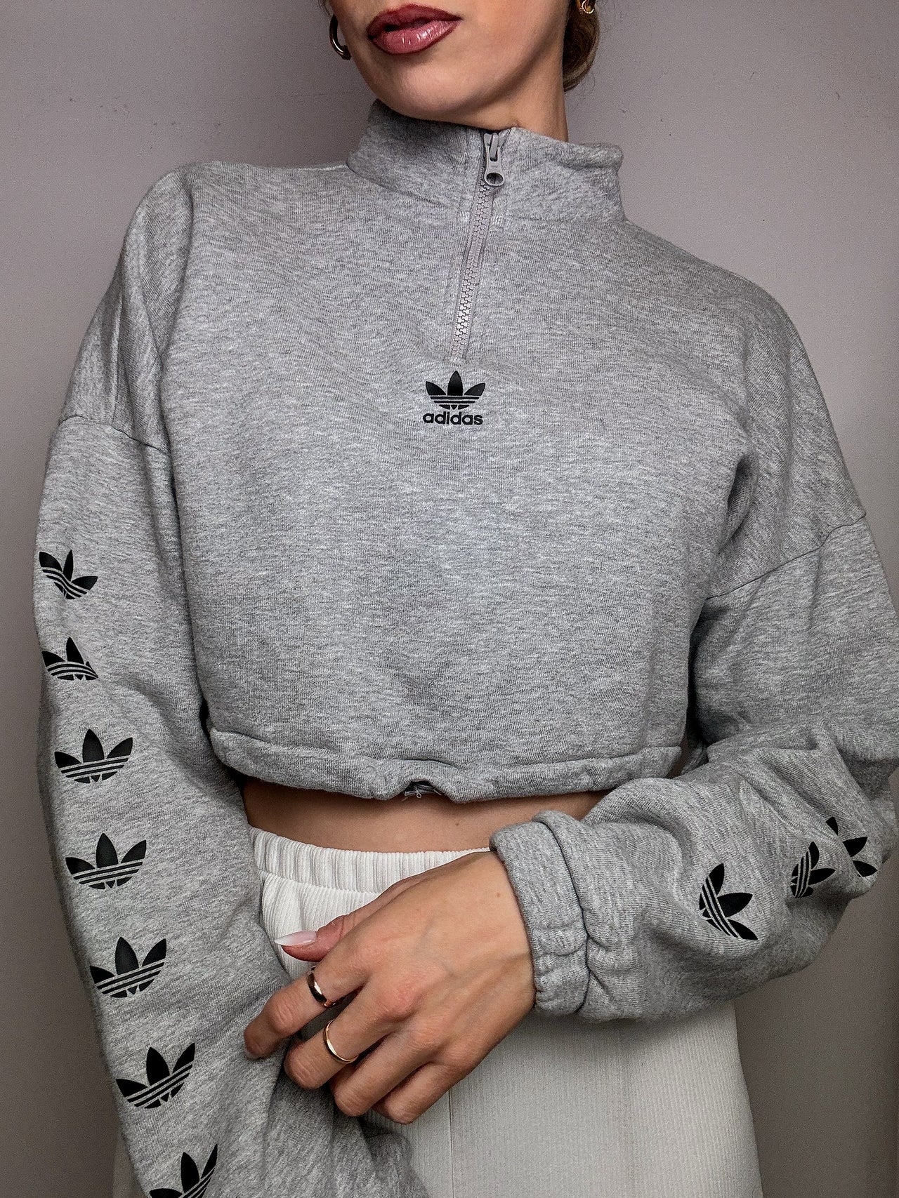 Sweat crop gris ADIDAS S vintage